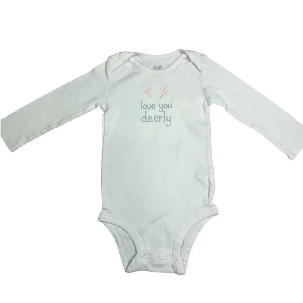 Carters Bodysuit Matching Outfit Baby Girl Dear White Pink 9 Months